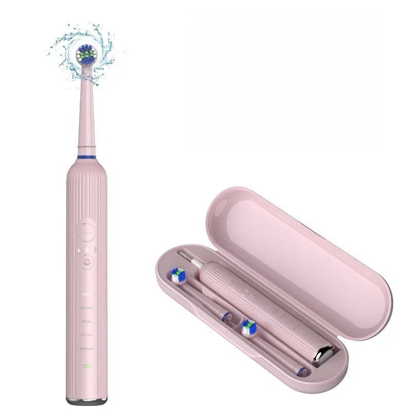 Round Head Rotating Sonic Electric Toothbrush with 3 Brush Heads and Travel Box
