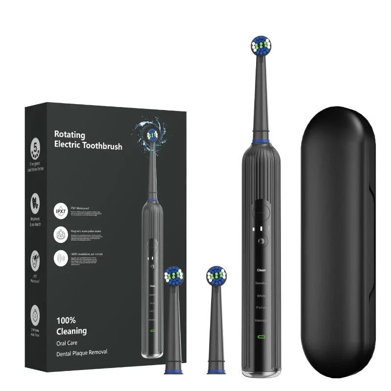 Round Head Rotating Sonic Electric Toothbrush with 3 Brush Heads and Travel Box